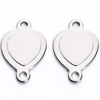 Stainless Steel Connector, Heart, 1/1 loop, original color, 11x17mm, Hole:Approx 1.5mm, 20PCs/Bag, Sold By Bag