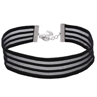 Mode Choker halsband, Lace, med Zink Alloy, med 2.7lnch extender kedja, silver pläterad, för kvinna, nickel, bly och kadmium gratis, 25mm, Såld Per Ca 12.6 inch Strand