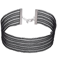 Mode Choker halsband, Lace, med Zink Alloy, med 2.7lnch extender kedja, silver pläterad, för kvinna, svart, nickel, bly och kadmium gratis, 40mm, Såld Per Ca 12.9 inch Strand