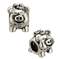 Thailand Sterling Silver European Bead, Pig, without troll, 8x9.50x10mm, Hole:Approx 4mm, Sold By PC