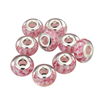 Lampwork European Beads, Rondelle, silver color plated, brass double core without troll, 14.5x8.5x14.5mm, Hole:Approx 5mm, 10PCs/Lot, Sold By Lot