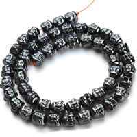 Buddhistiske perler, Ikke-magnetisk hæmatit, Buddha, buddhistiske smykker, sort, 7x8mm, Hole:Ca. 1mm, Ca. 50pc'er/Strand, Solgt Per Ca. 15.5 inch Strand