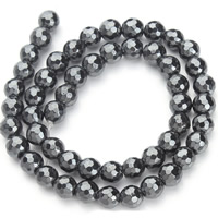 Nicht-magnetische Hämatit Perlen, Non- magnetische Hämatit, rund, verschiedene Größen vorhanden & facettierte, schwarz, Bohrung:ca. 1mm, verkauft per ca. 15.5 ZollInch Strang