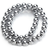 Nicht-magnetische Hämatit Perlen, Non- magnetische Hämatit, rund, silberfarben plattiert, verschiedene Größen vorhanden, Bohrung:ca. 1mm, verkauft per ca. 15.5 ZollInch Strang