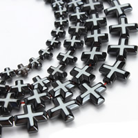 Nicht-magnetische Hämatit Perlen, Non- magnetische Hämatit, Kreuz, verschiedene Größen vorhanden, schwarz, Bohrung:ca. 1mm, verkauft per ca. 15.5 ZollInch Strang