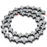 Nicht-magnetische Hämatit Perlen, Non- magnetische Hämatit, Kreuz, schwarz, 8x10mm, Bohrung:ca. 1mm, ca. 38PCs/Strang, verkauft per ca. 15.5 ZollInch Strang