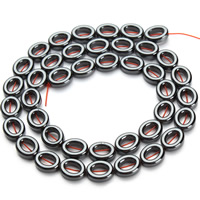 Nicht-magnetische Hämatit Perlen, Non- magnetische Hämatit, oval, schwarz, 8x10mm, Bohrung:ca. 1mm, ca. 38PCs/Strang, verkauft per ca. 15.5 ZollInch Strang