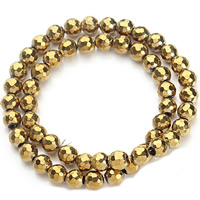 Nicht-magnetische Hämatit Perlen, Non- magnetische Hämatit, rund, goldfarben plattiert, verschiedene Größen vorhanden & facettierte, Bohrung:ca. 1mm, verkauft per ca. 15.5 ZollInch Strang