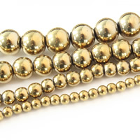 Nicht-magnetische Hämatit Perlen, Non- magnetische Hämatit, rund, goldfarben plattiert, verschiedene Größen vorhanden, Bohrung:ca. 1mm, verkauft per ca. 15.5 ZollInch Strang