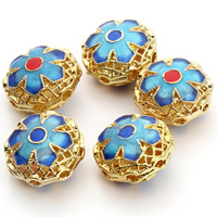 Cloisonne Beads, Flower, handmade, hollow, mixed colors, 16x10mm, Hole:Approx 1.5mm, 3PCs/Bag, Sold By Bag