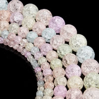 Perles en verre craquelé, Rond, normes différentes pour le choix & craquelure, multicolore, Trou:Environ 1mm, Vendu par Environ 15.5 pouce brin