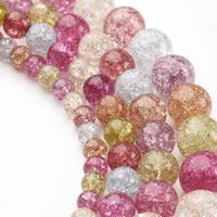Perles en verre craquelé, Rond, normes différentes pour le choix & craquelure, couleurs mélangées, Trou:Environ 1mm, Vendu par Environ 15.5 pouce brin