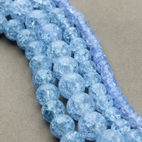 Perles en verre craquelé, Rond, normes différentes pour le choix & craquelure, bleu, Trou:Environ 1mm, Vendu par Environ 15.5 pouce brin