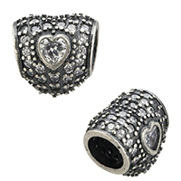 Thailand Sterling Sølv European Bead, Heart, Micro Pave cubic zirconia & uden trold, 9.50x9x8mm, Hole:Ca. 4.5mm, Solgt af PC
