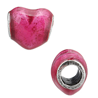 Thailand Sterling Sølv European Bead, Heart, uden trold & emalje, lyse rosenrødt, 11x10.50x8.50mm, Hole:Ca. 4.5mm, Solgt af PC