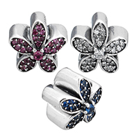 Thailand Sterling Silver European Bead, Flower, micro pave cubic zirconia & without troll, more colors for choice, 12x11.50x10mm, Hole:Approx 5mm, Sold By PC