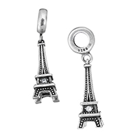 Thaimaa Sterling Silver European riipus, Eiffel-torni, Micro Pave kuutiometriä zirkonia & ilman peikko, 8x20.5x8mm, 31mm, Reikä:N. 4mm, Myymät PC