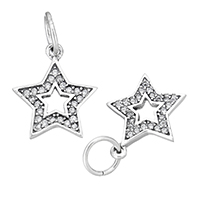 Thailand Sterling Silver Pendants, Star, micro pave cubic zirconia, 14x16x2mm, Hole:Approx 5mm, Sold By PC