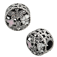 Thailand Sterling Silver European Bead, Flat Round, micro pave cubic zirconia & without troll & enamel & hollow, 11.50x8x11.50mm, Hole:Approx 4.5mm, Sold By PC