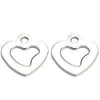 Stainless Steel Tag Charm, Heart, original color, 10mm, Hole:Approx 2mm, 100PCs/Bag, Sold By Bag