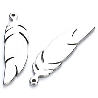 Stainless Steel Pendants, Feather, original color, 6x24mm, Hole:Approx 2mm, 20PCs/Bag, Sold By Bag