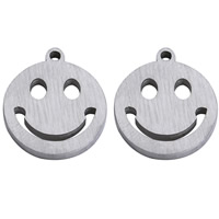 Edelstahl Schmuck Anhänger, Lächelndes Gesichte, originale Farbe, 14.3mm, Bohrung:ca. 2mm, 10PCs/Tasche, verkauft von Tasche