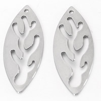 Stainless Steel Pendants, Leaf, original color, 14x37mm, Hole:Approx 2mm, 10PCs/Bag, Sold By Bag
