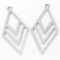 Stainless Steel Pendants, Rhombus, original color, 18x40mm, Hole:Approx 2mm, 10PCs/Bag, Sold By Bag