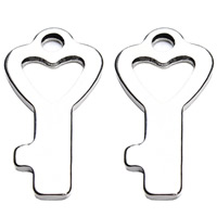 Stainless Steel Heart Pendants, heart and key, original color, 8x16mm, Hole:Approx 2mm, 100PCs/Bag, Sold By Bag