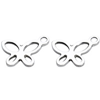 Stainless Steel Animal Pendants, Butterfly, original color, 7x11mm, Hole:Approx 2mm, 100PCs/Bag, Sold By Bag