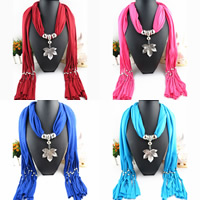 Polyester Long Pendant Scarf, with Tibetan Style, Maple Leaf, platinum color plated, for woman, more colors for choice, nickel, lead & cadmium free, 1800x400mm, Sold By Strand