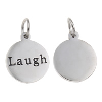 316 Stainless Steel Pendant, Flat Round, word laugh, enamel, 15x18x1mm, Hole:Approx 5mm, Sold By PC