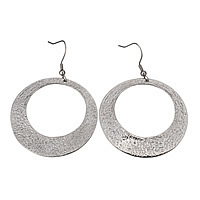 Stainless Steel Drop Earring, Donut, hammered, original color, 43x43x1.5mm, 62mm, Sold By Pair