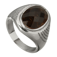 Rustfrit stål Mænd Finger Ring, Stainless Steel, med Glas, for mennesket & facetteret, oprindelige farve, 19mm, Størrelse:9, Solgt af PC