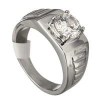 Cubic Zirconia nerezové prst prsten, Nerez, pro ženy & se zirkony, Původní barva, 9mm, Velikost:6, Prodáno By PC