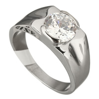 Cubic Zirconia nerezové prst prsten, Nerez, pro ženy & se zirkony, Původní barva, 9mm, Velikost:9, Prodáno By PC