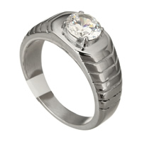 Cubic Zirconia nerezové prst prsten, Nerez, pro ženy & se zirkony, Původní barva, 9mm, Velikost:9, Prodáno By PC