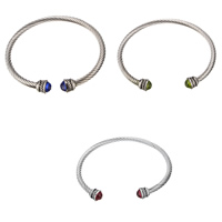 Stainless Steel Cuff Bangle, with Glass, blacken, more colors for choice, 8.5mm, 4mm, Inner Diameter:Approx 65x53mm, Length:Approx 7.5 Inch, Sold By PC