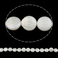 Бусины из искусственного пресноводного жемчуга в форме монеты, Пресноводные жемчуги, Плоская форма, белый, 11-12mm, отверстие:Приблизительно 0.8mm, Продан через Приблизительно 15.5 дюймовый Strand
