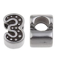 316 Stainless Steel European Bead, Number 3, without troll & blacken, 7x11x7.50mm, Hole:Approx 4.5mm, Sold By PC