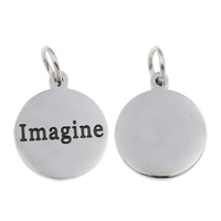 316 Stainless Steel Pendant, Flat Round, word imagine, enamel, 16x19x1mm, Hole:Approx 5mm, Sold By PC