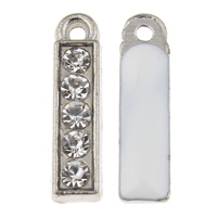Tibetan Style Alphabet and number Pendants, Letter I, platinum color plated, with rhinestone, nickel, lead & cadmium free, 4x7x2mm, Hole:Approx 1mm, 100PCs/Bag, Sold By Bag