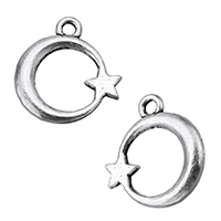 Tibetan Style Moon Pendants, Moon and Star, antique silver color plated, nickel, lead & cadmium free, 16x17x2mm, Hole:Approx 2mm, 2000PCs/Lot, Sold By Lot