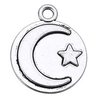 Tibetan Style Pendants, Moon and Star, antique silver color plated, nickel, lead & cadmium free, 18x22x1.50mm, Hole:Approx 2mm, 500PCs/Lot, Sold By Lot