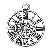 Tibetan Style, Clock, antique silver color plated, hollow, nickel, lead & cadmium free, 28x33x2mm, Hole:Approx 3mm, 300PCs/Lot, Sold By Lot