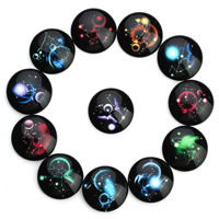 Glass Cabochons, Flat Round, Zodiac symbols jewelry & time gem jewelry & mixed pattern & different size for choice & flat back & decal, 20PCs/Bag, Sold By Bag