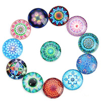 Glass Cabochon Flat Round time gem jewelry & mixed pattern & with flower pattern & flat back & decal Sold By Bag