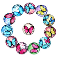 Glass Cabochon, Flat Round, butterfly design & time gem jewelry & mixed pattern & different size for choice & flat back & decal, 20PCs/Bag, Sold By Bag