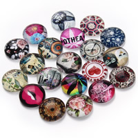 Glass Cabochons Flat Round time gem jewelry & mixed pattern & flat back & decal 12mm Sold By Bag