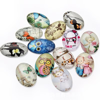 Glass Cabochons, Flat Oval, time gem jewelry & mixed pattern & flat back & decal, 20x30mm, 20PCs/Bag, Sold By Bag